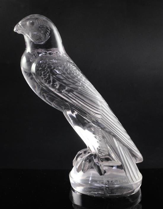 Faucon/Falcon. A glass mascot by René Lalique, introduced on 26/8/1925, No.1124 Height 15.5cm.